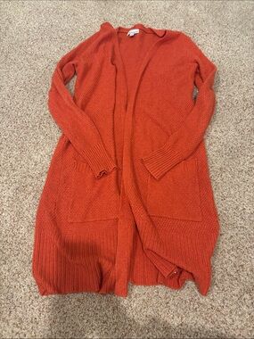 Allison Joy Open-Front Long Cardigan Sweater - Burnt Orange